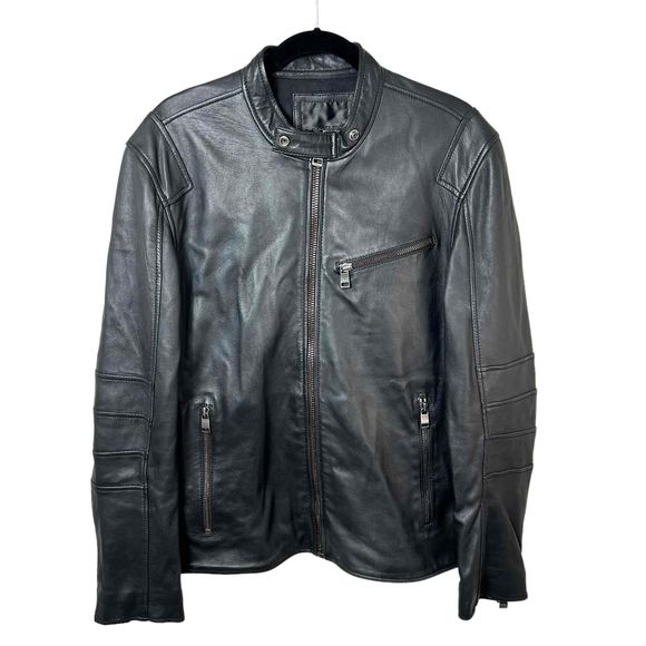 Andrew Marc Black Leather Biker Moto Racer Vintage Style Jacket Men's M - Picture 1 of 9